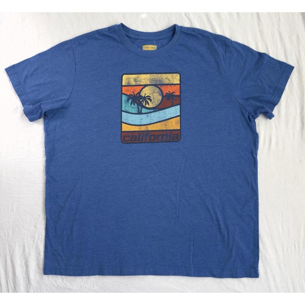 California Retro Graphic Tee Mens Large blue Beach Surf Coast Palm‎ Trees Ocean